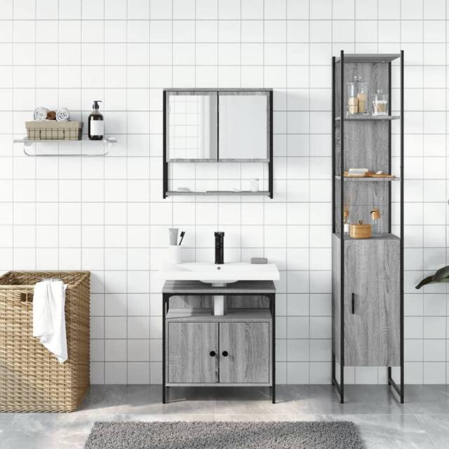 Berkfield Home Durable 3 Piece Bathroom Furniture Set Grey Sonoma Engineered Wood - image 1