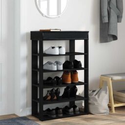 Berkfield Home Shoe Rack Black 60x30x98 cm Engineered Wood - Size: 60 x 30 x 98 cm - thumbnail 3