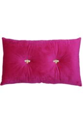 Paoletti Bumble Bee Embroidered Buttoned Velvet Ready Filled Cushion in Fuchsia - Size: 30 cm x 50 cm