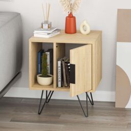 Decortie 'Glynn' Modern Bedside Table Nightstand Metal Hairpin Legs 50cm in Natural - Size: 1 Pack - thumbnail 4