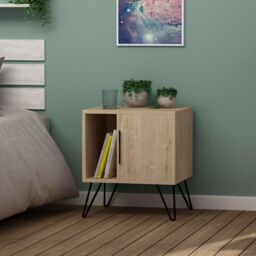 Decortie 'Glynn' Modern Bedside Table Nightstand Metal Hairpin Legs 50cm in Natural - Size: 1 Pack - thumbnail 3