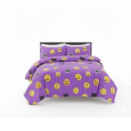 Snug City Emoji Print Duvet Cover Set Cool Playful Bedding with Pillowcases in Lilac - Size: Double - thumbnail 2