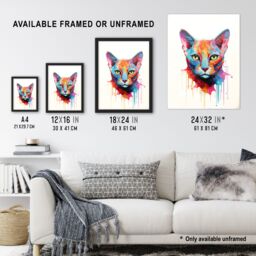 "Artery8 Wall Art Print Tonkinese Cat Lover Gift Pet Portrait Pastel Colour Blue Orange Purple Artwork Painting Art Framed - Size: W12"" x H16""" - thumbnail 3