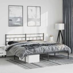 Berkfield Home Metal Bed Frame with Headboard Black 193x203 cm - thumbnail 2