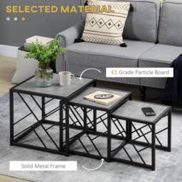 Wyld Haus Safi Set of 3 Grey Square Nesting Side Tables with Black Metal Frame - thumbnail 5