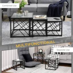Wyld Haus Safi Set of 3 Grey Square Nesting Side Tables with Black Metal Frame - thumbnail 7