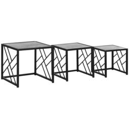 Wyld Haus Safi Set of 3 Grey Square Nesting Side Tables with Black Metal Frame - thumbnail 2