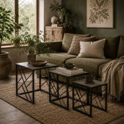 Wyld Haus Safi Set of 3 Grey Square Nesting Side Tables with Black Metal Frame - thumbnail 1