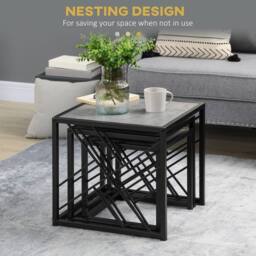 Wyld Haus Safi Set of 3 Grey Square Nesting Side Tables with Black Metal Frame - thumbnail 6