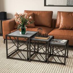 Wyld Haus Safi Set of 3 Grey Square Nesting Side Tables with Black Metal Frame - thumbnail 3