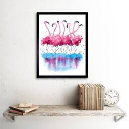 "Artery8 Flamingos Dancing Watercolour Kids Bedroom 12x16"" Framed Art Print in Pink - Size: W12"" x H16""" - thumbnail 2