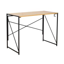 Home Source Folding Compact Desk Storage Hook Wood Metal Office Computer Table in Light Oak - thumbnail 8