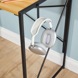Home Source Folding Compact Desk Storage Hook Wood Metal Office Computer Table in Light Oak - thumbnail 5