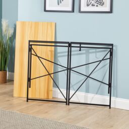 Home Source Folding Compact Desk Storage Hook Wood Metal Office Computer Table in Light Oak - thumbnail 7