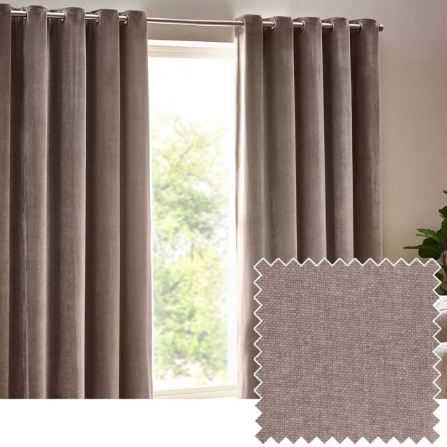 Yard Heavy Chenille Velvet Room Darkening Eyelet Curtain Pair in Beige - Size: 229 cm width x 229 cm drop - image 1