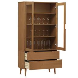 Berkfield Home Vitrine Cabinet MOLDE Brown 90x35x175 cm Solid Wood Pine - Size: 90 x 35 x 175 cm - thumbnail 3