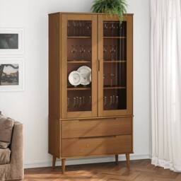 Berkfield Home Vitrine Cabinet MOLDE Brown 90x35x175 cm Solid Wood Pine - Size: 90 x 35 x 175 cm
