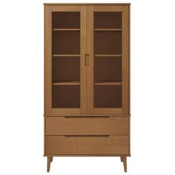 Berkfield Home Vitrine Cabinet MOLDE Brown 90x35x175 cm Solid Wood Pine - Size: 90 x 35 x 175 cm - thumbnail 4