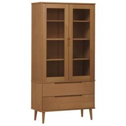 Berkfield Home Vitrine Cabinet MOLDE Brown 90x35x175 cm Solid Wood Pine - Size: 90 x 35 x 175 cm - thumbnail 2