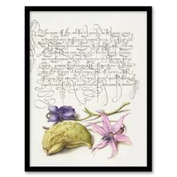 Artery8 Violet Blooms & Gourd Calligraphy Framed Wall Art Print in White - Size: A4 - thumbnail 1