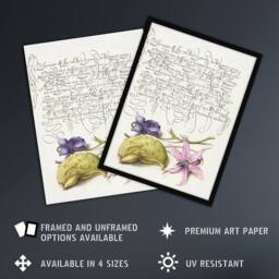 Artery8 Violet Blooms & Gourd Calligraphy Framed Wall Art Print in White - Size: A4 - thumbnail 2