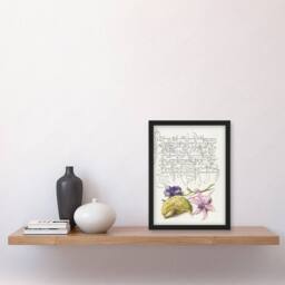 Artery8 Violet Blooms & Gourd Calligraphy Framed Wall Art Print in White - Size: A4 - thumbnail 4
