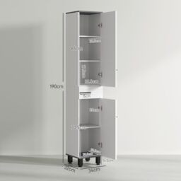 HOMCOM Bathroom Cabinet with Adjustable Shelves, Double Doors & Drawer in White - thumbnail 3