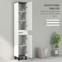 HOMCOM Bathroom Cabinet with Adjustable Shelves, Double Doors & Drawer in White - thumbnail 5