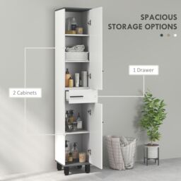 HOMCOM Bathroom Cabinet with Adjustable Shelves, Double Doors & Drawer in White - thumbnail 4