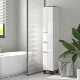 HOMCOM Bathroom Cabinet with Adjustable Shelves, Double Doors & Drawer in White - thumbnail 1