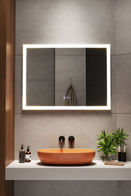 Living and Home Frameless Anti-Fog Dimmable LED Wall Mirror in Metallics - image 1