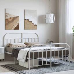 Berkfield Home Metal Bed Frame with Headboard & Footboard White 135x190 cm Double - thumbnail 2