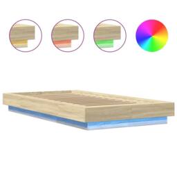 Berkfield Home Bed Frame with LED Lights without Mattress Sonoma Oak 90x190cm in Light Tan - Size: 90x190 cm - thumbnail 8