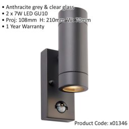 Loops Twin Up & Down Wall Light with PIR Sensor - 2 x 7W GU10 LED - Anthracite Grey - thumbnail 2