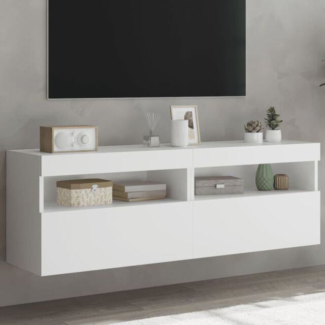 Berkfield Home TV Wall Cabinets with LED Lights 2 pcs White 60x30x40 cm - Size: 60 x 30 x 40 cm - image 1