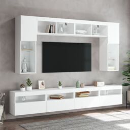 Berkfield Home TV Wall Cabinets with LED Lights 2 pcs White 60x30x40 cm - Size: 60 x 30 x 40 cm - thumbnail 6