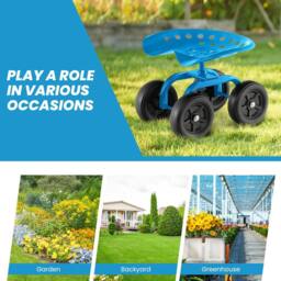 Costway Garden Cart Rolling Workseat Rolling Stool Cart w/360°Swivel Seat-Blue in Blue - thumbnail 3