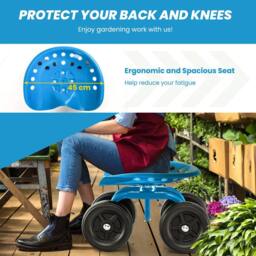 Costway Garden Cart Rolling Workseat Rolling Stool Cart w/360°Swivel Seat-Blue in Blue - thumbnail 5