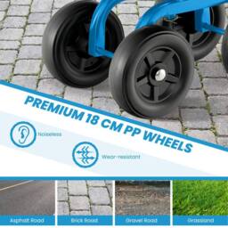 Costway Garden Cart Rolling Workseat Rolling Stool Cart w/360°Swivel Seat-Blue in Blue - thumbnail 4