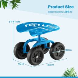 Costway Garden Cart Rolling Workseat Rolling Stool Cart w/360°Swivel Seat-Blue in Blue - thumbnail 2