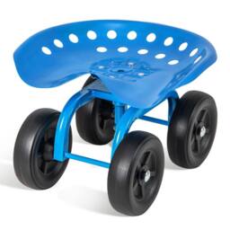 Costway Garden Cart Rolling Workseat Rolling Stool Cart w/360°Swivel Seat-Blue in Blue