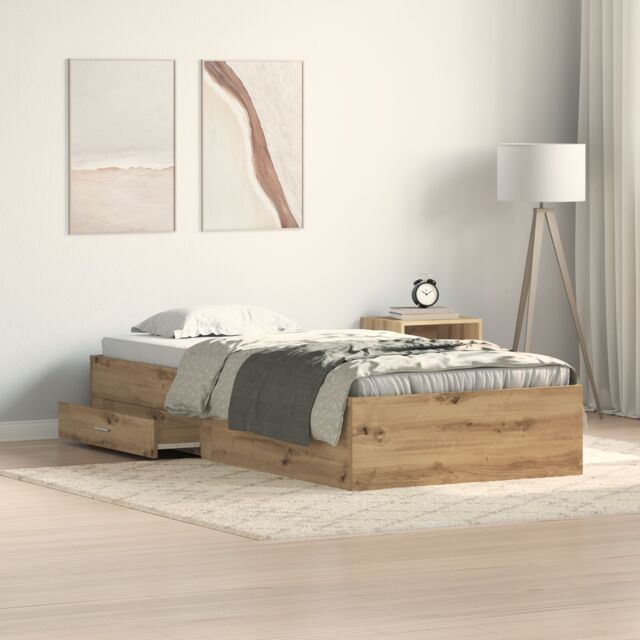 Berkfield Home Bed Frame Artisan Oak 90x200 cm Engineered Wood in Brown - image 1
