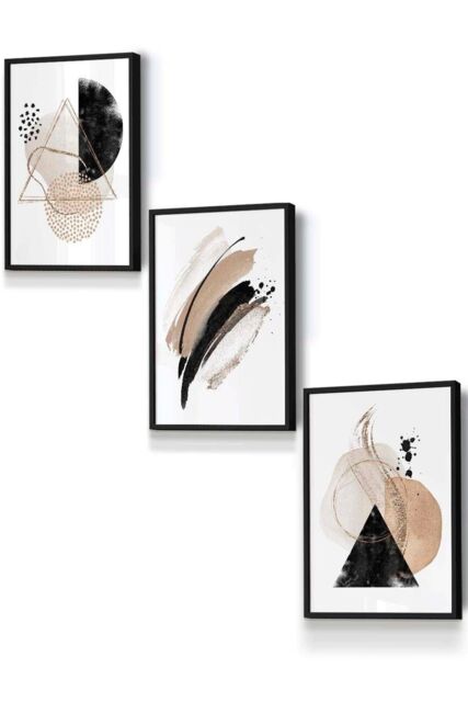 ARTZE Abstract Black Beige Watercolour Shapes Framed Wall Art - Small - Size: W33 cm x H45 cm x D20mm - image 1