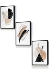 ARTZE Abstract Black Beige Watercolour Shapes Framed Wall Art - Small - Size: W33 cm x H45 cm x D20mm - thumbnail 1