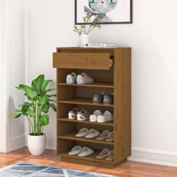 Berkfield Home Shoe Cabinet Honey Brown 60x34x105 cm Solid Wood Pine - Size: 60 x 34 x 105 cm