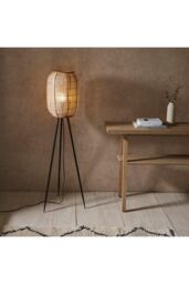 Netlighting Zaire Complete Floor Lamp Natural Linen Natural Bamboo Matt Black in Brown - thumbnail 2