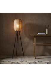 Netlighting Zaire Complete Floor Lamp Natural Linen Natural Bamboo Matt Black in Brown - thumbnail 3