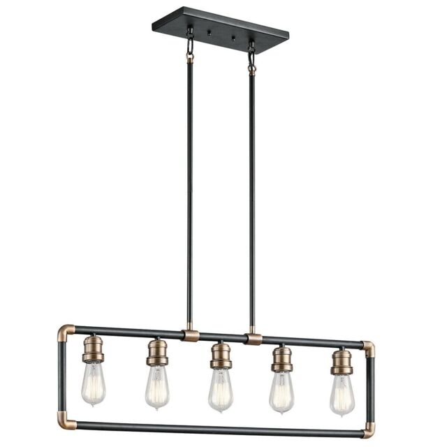 Loops 5 Bulb Chandelier LIght Black & Natural Brass LED E27 60W