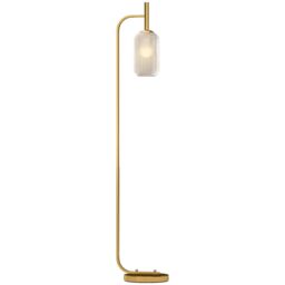 HOMCOM Modern Floor Lamp with Glass Lampshade, Foot Switch for Living Room in Gold - thumbnail 2