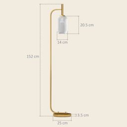 HOMCOM Modern Floor Lamp with Glass Lampshade, Foot Switch for Living Room in Gold - thumbnail 3